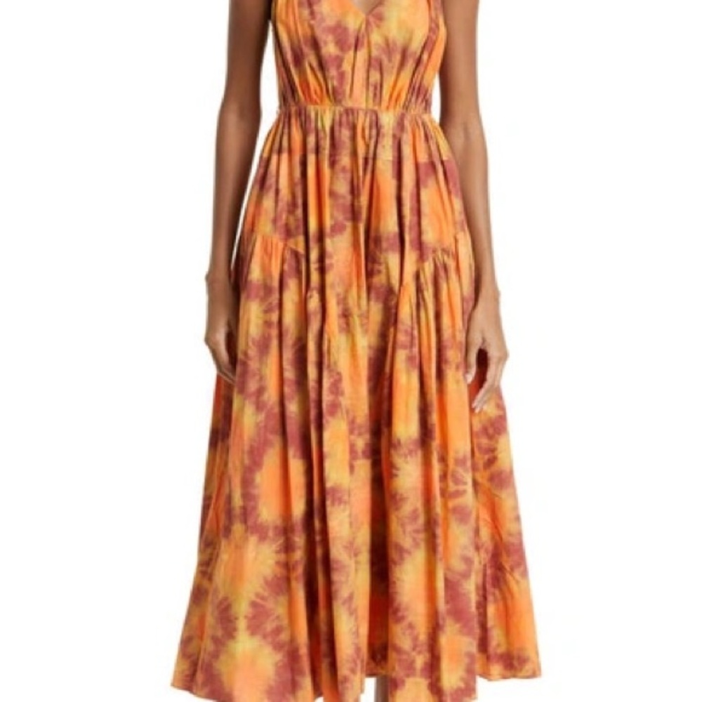 Ulla Johnson Orange Brown Tiered Ruffled Halter Maxi Dress